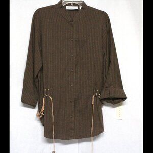 Women's First Issue XL Roll Up Tab Long Sleeve Top With Belt - New - Never Worn